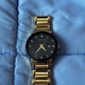 Bulova Modern 97D116 Black Diamond Dial Gold Bracelet Men's Quartz Watch 42mm